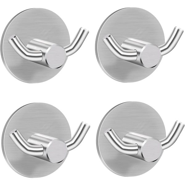 Crochet Porte-serviettes Newness, Lot De 4 Crochets Muraux Auto-adhésifs En Acier Inoxydable 304, Crochets Doubles Pour Serviettes De Salle De Bain Et Cuisine.