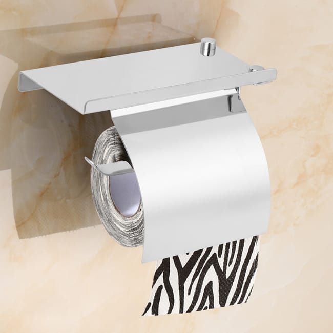 Stainless Steel Bathroom Toilet Paper Wall-mounted Stand, Handkerchief Storage Rack With Phone Stand
