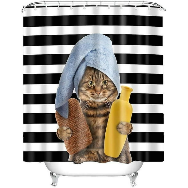 Rideau De Douche Imperméable À Motif Chaton 180 X 180 Cm Avec 12 Crochets, Rideau De Douche En Tissu Pour Salle De Bain, Rideau De Baignoire