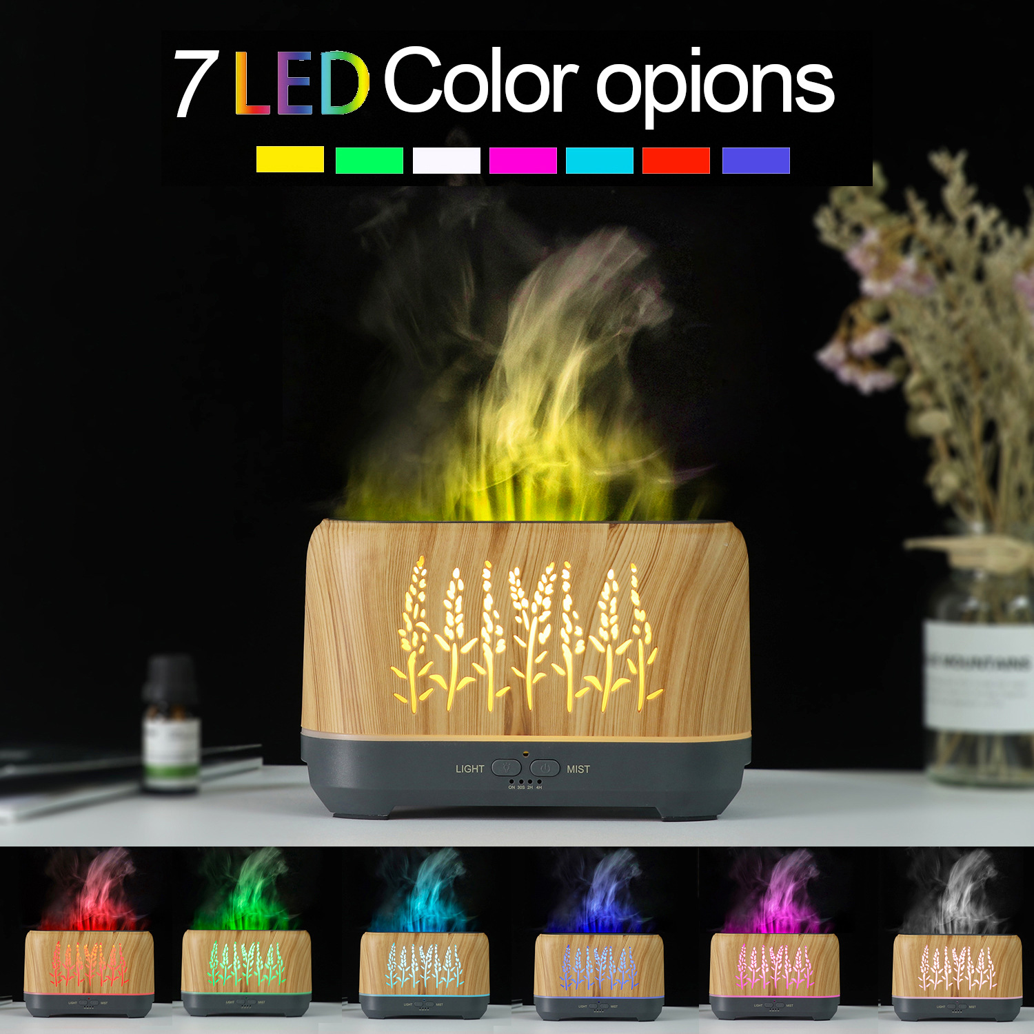Diffuseur D'Huiles Essentielles Ultrasonique À Flamme De 240 Ml, 3 Modes De Pulvérisation, 4 Minuteries, Arrêt Automatique Sans Eau