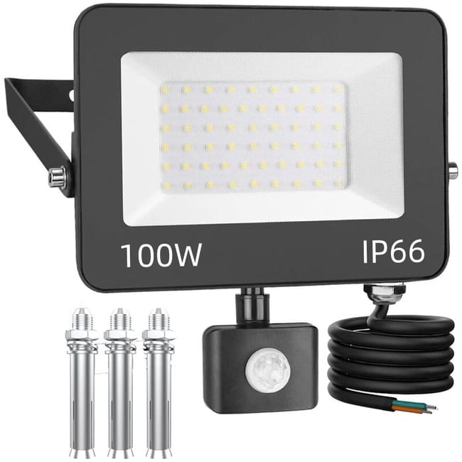 Détecteur De Mouvement Led Extérieur 100 W, Spot Led Extérieur Étanche Ip66, Blanc Froid 6500 K Pour Jardin, Garage, Terrasse