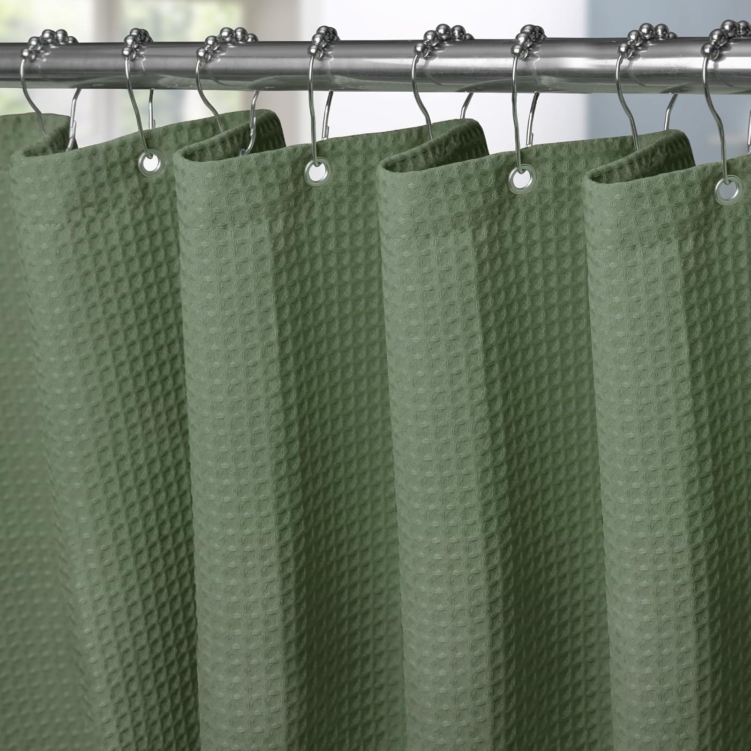 Rideau De Douche En Tissu Ondulé Avec Anneaux Métalliques, Tissu Polyester Imperméable Et Résistant Aux Moisissures – 152 X 182 Cm (vert)