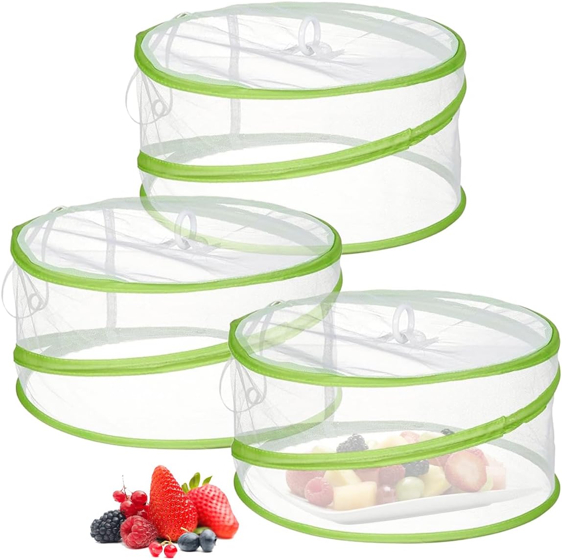 3pcs Couverture Nourriture Maille Pop Up,cloche Alimentaire Pliable Réutilisable,cloche Anti-insectes Pliant Pour Fruits Gâteaux Vaisselle(vert)