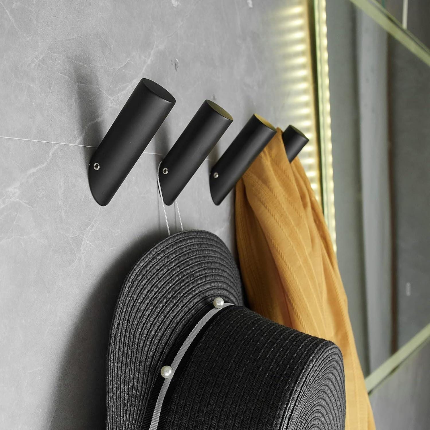 Lot De 4 Crochets Muraux Noirs Résistants Pour Peignoirs, Manteaux, Etc.