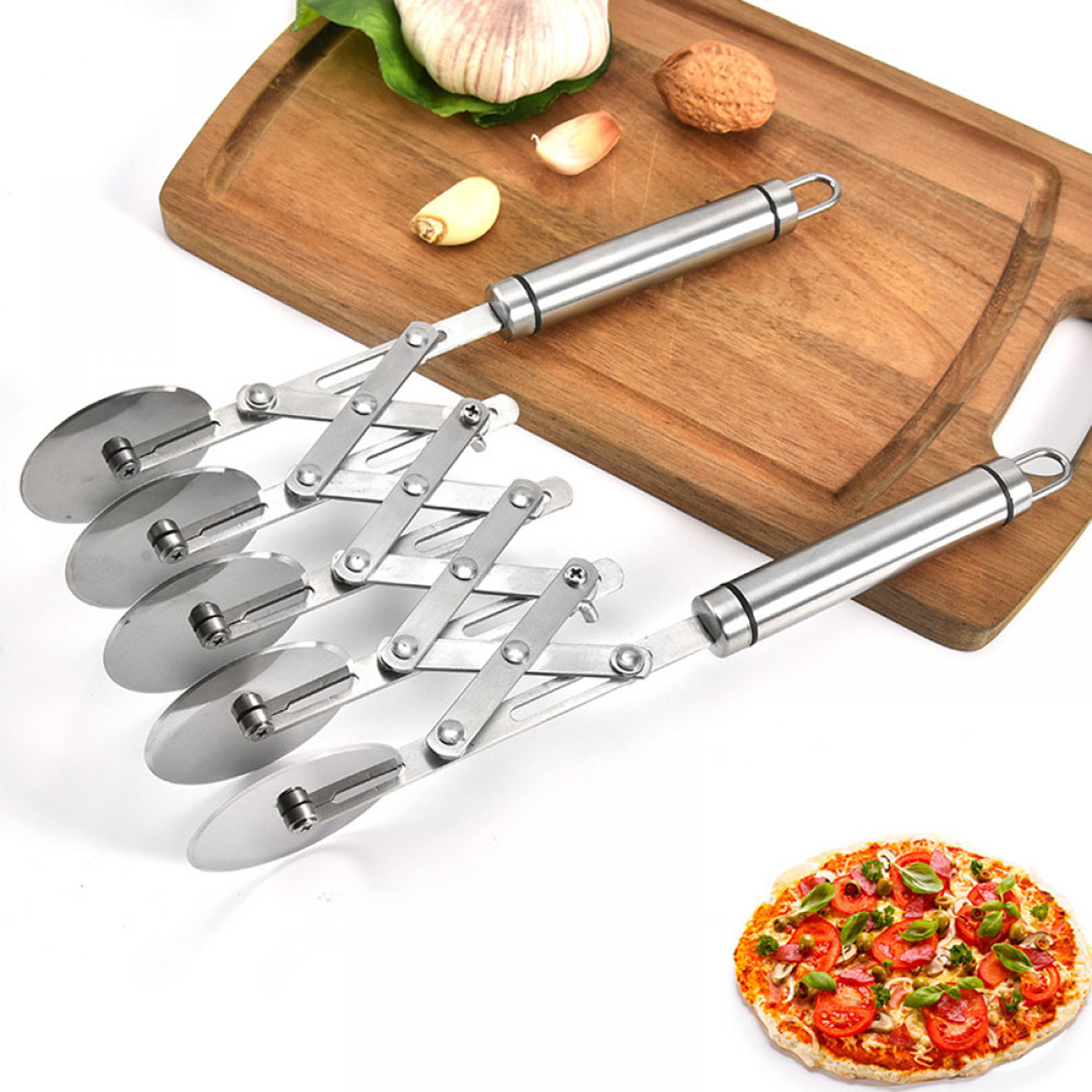 Pizzasnijder Van Roestvrij Staal - Pizzasnijder Met Vijf Wielen-5-wielige Deegsnijder, Spaghetti- En Noedelsnijder, Deegsnijder Set, Bakrol Verstelbare Pizzasnijder