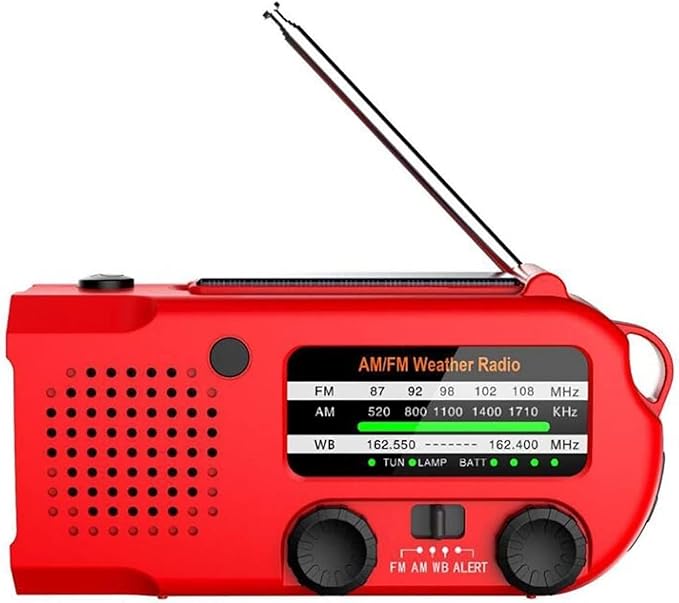 Radio D'Urgence À Manivelle, Lampe Led, Am/fm Noaa, Chargeur 5000 Mah, Usb/solaire, Rouge