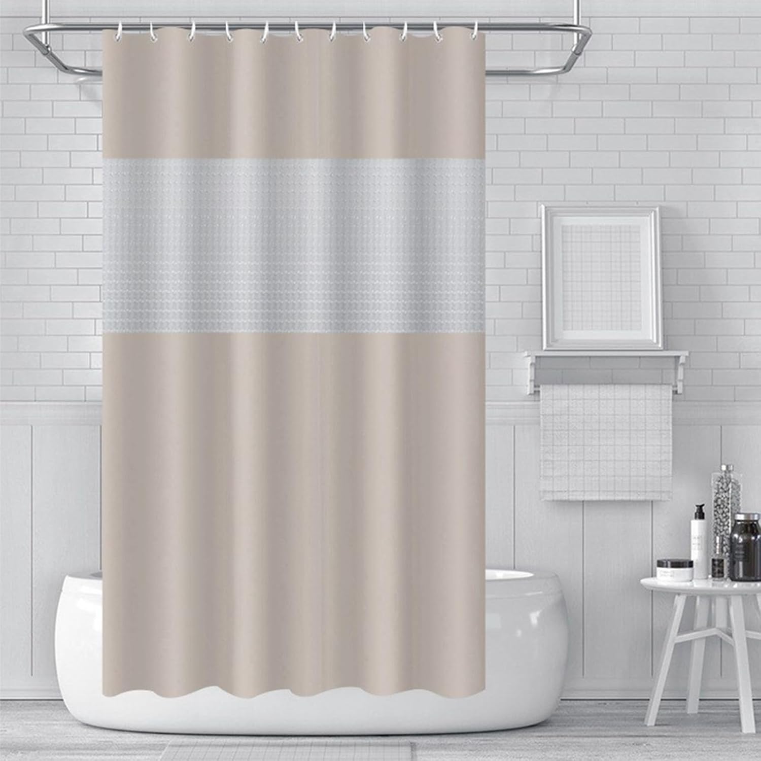 Atbeamen Rideau De Douche Imperméable Et Anti-moisissure - Tissu Résistant Lavable En Machine Avec Œillets Et Crochets - Pour Baignoire Et Salle De Bain (patchwork Beige, 180 180cm)