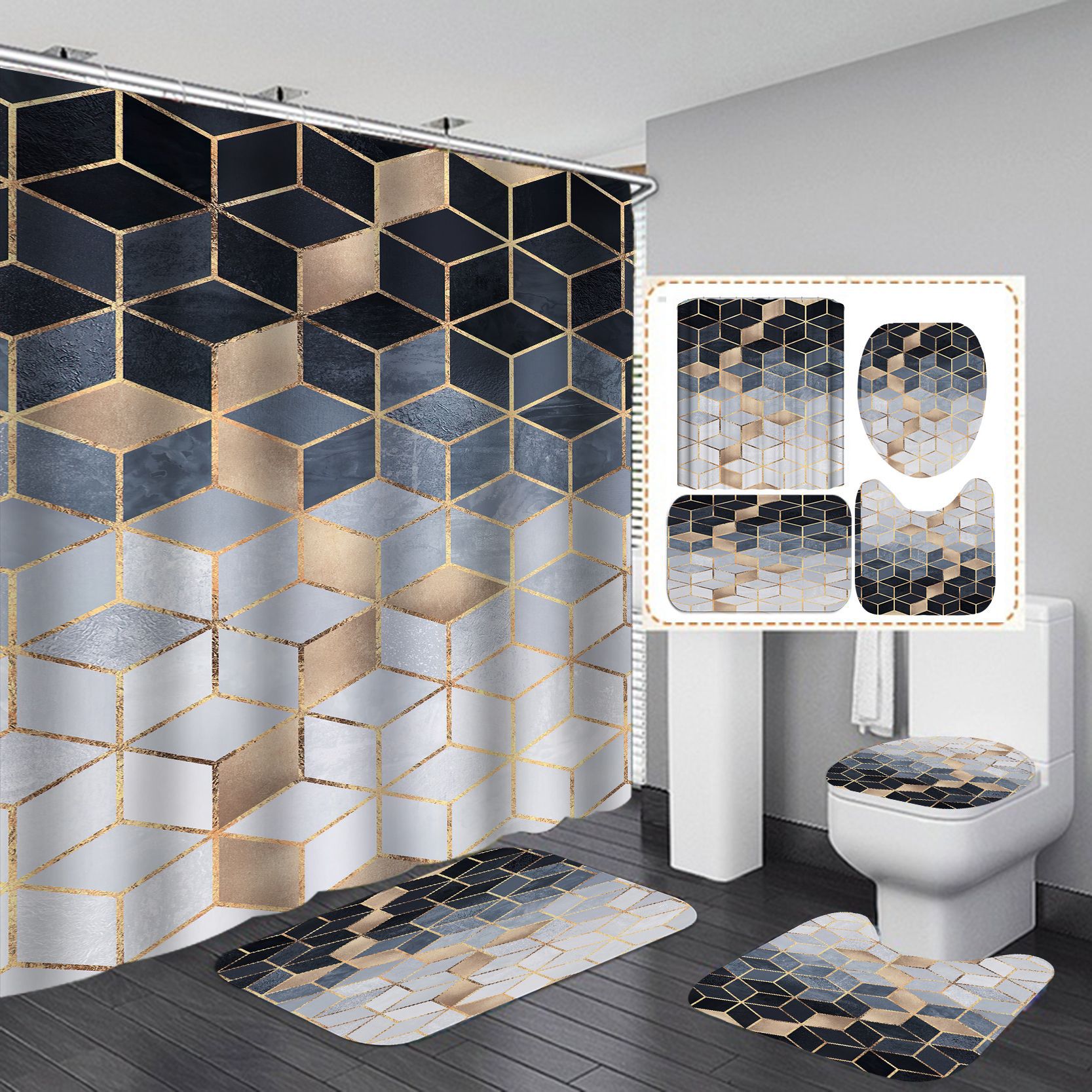 Rideau De Douche Effet Marbre, Rideau De Douche En Textile Blanc Pour Hôtel/spa/ferme, Rideau De Douche Imperméable Et Lavable De Taille Standard (l 200 X H 180 Cm)