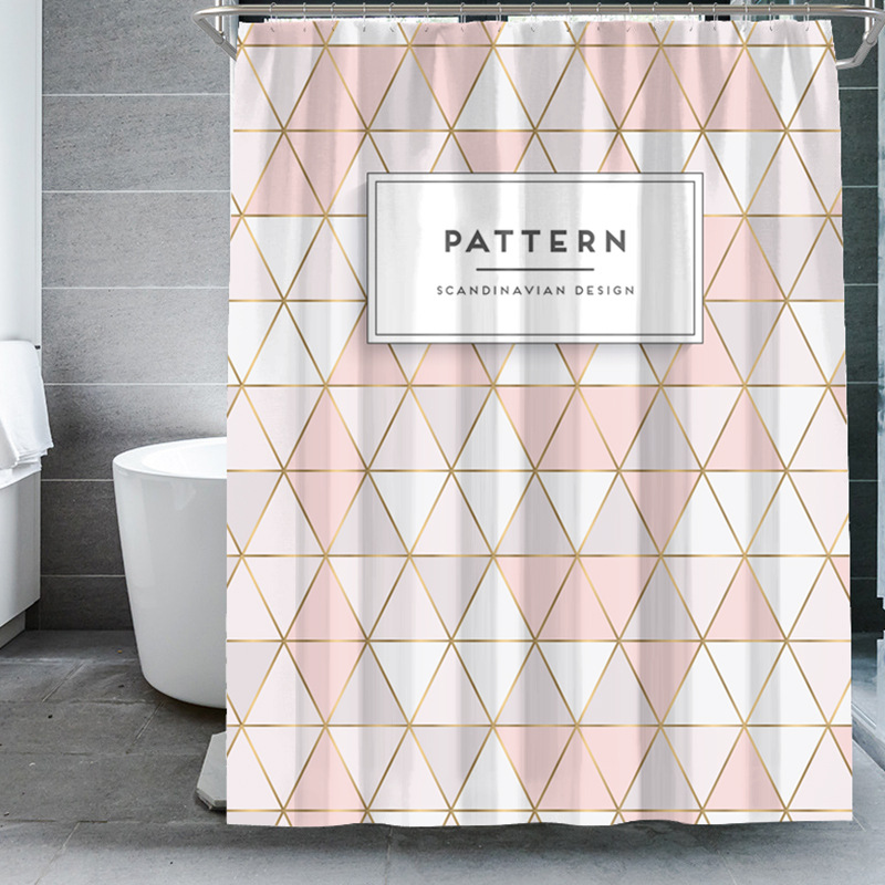 Rideau De Douche Imperméable À Motif Triangle Rose Et Blanc 180x180cm
