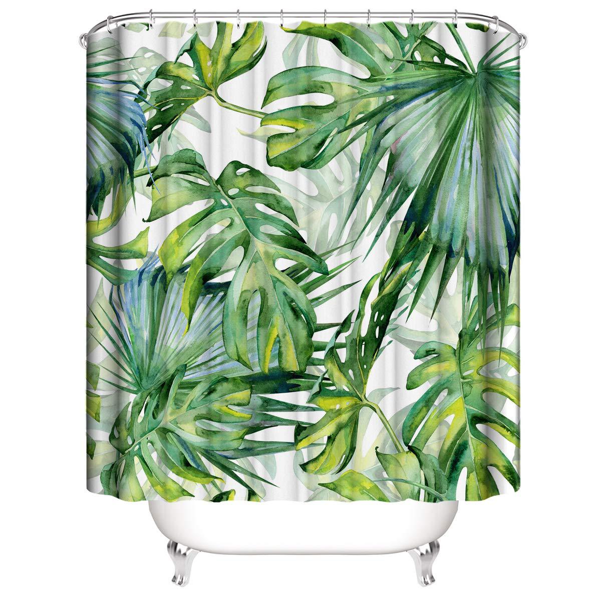 Rideau De Douche Jungle Tropical Palm Plant, Tissu Vert Anti-moisissure (180 Cm X 180 Cm De Hauteur)