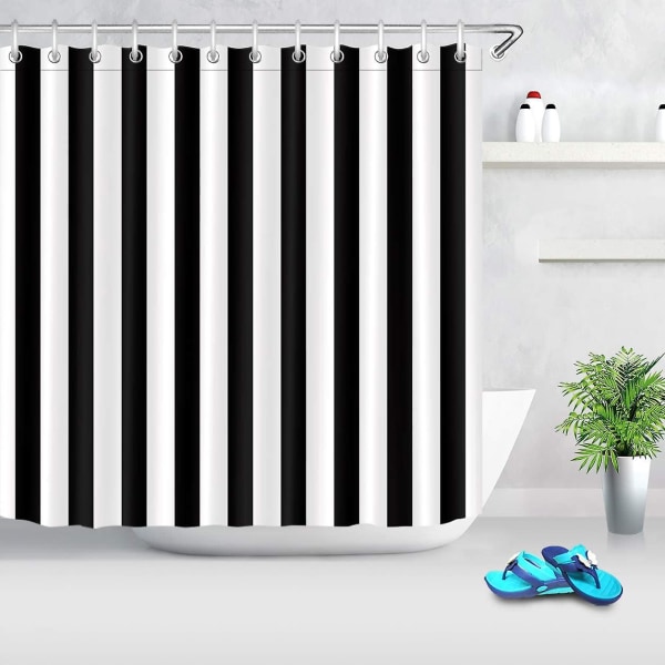 Rideau De Douche Noir Et Blanc, Rideau De Salle De Bain Bordé, 180 X 180 Cm, Tissu Polyester Imperméable, Décoration Élégante Pour La Salle De Bain, Crochet À Œillet Inclus