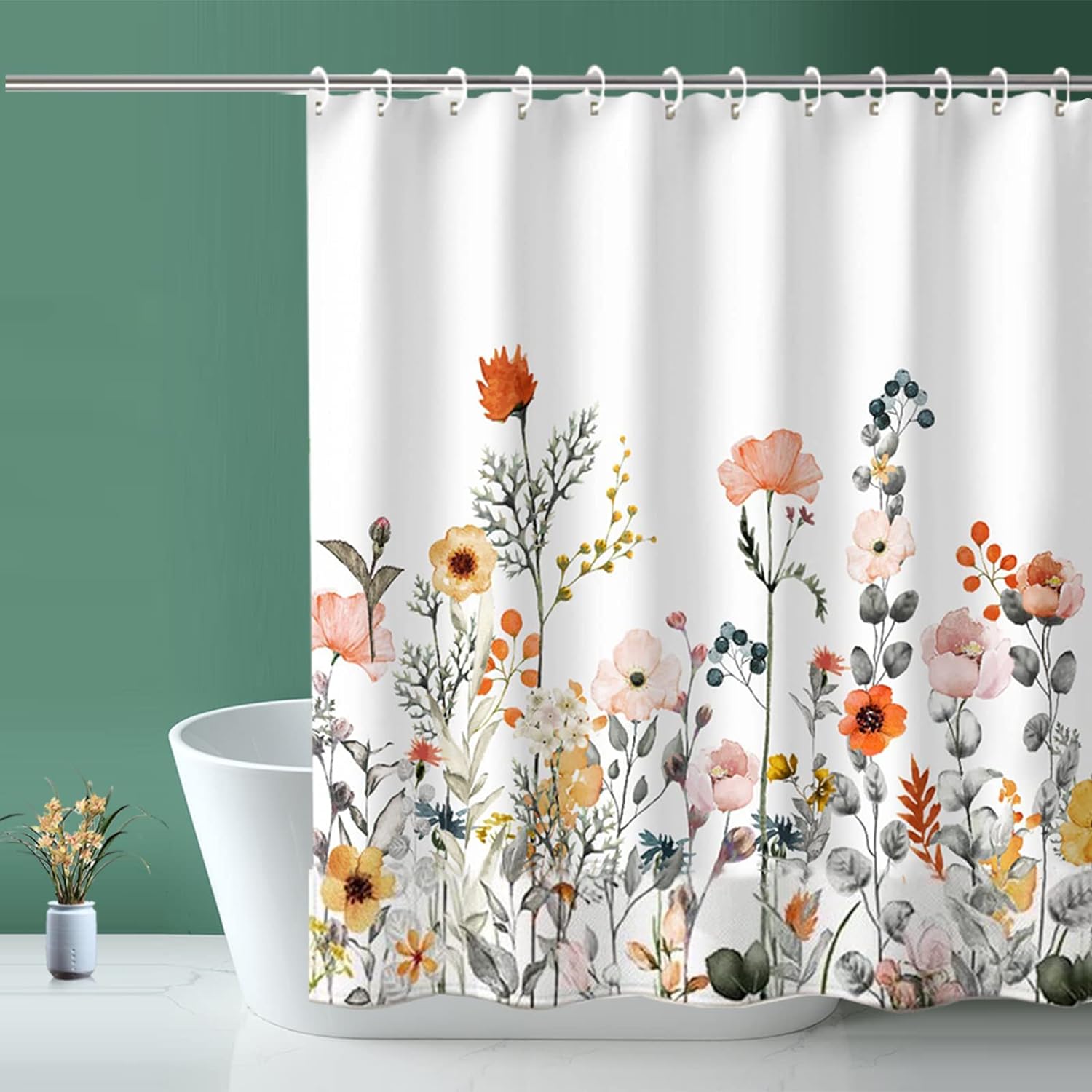 Shower Curtain, Fabric Shower Curtain, White Floral Shower Curta