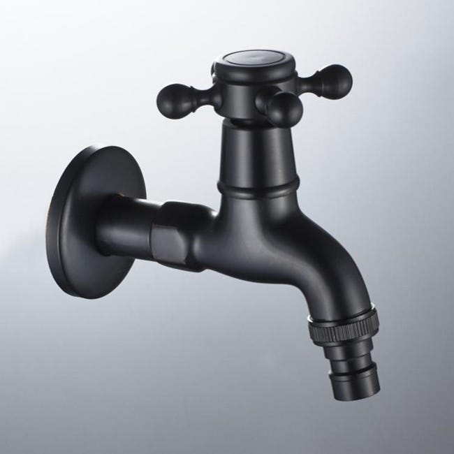 Robinet De Vadrouille Vintage Avec Connexion À Poignée Croisée Simple 3/8, Robinet Mural En Laiton Pour Salle De Bain, Évier De Jardin (noir)