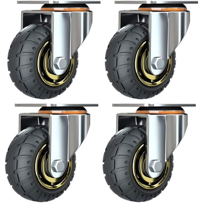 Kit De 4 Roues Universelles De 3 Pouces Sans Freins Roues De Chariot Silencieux Roues Universelles Oulettes Pivotantes 75mm Roues Plaques Industrielles Transport Roulettes Pour Meubles-