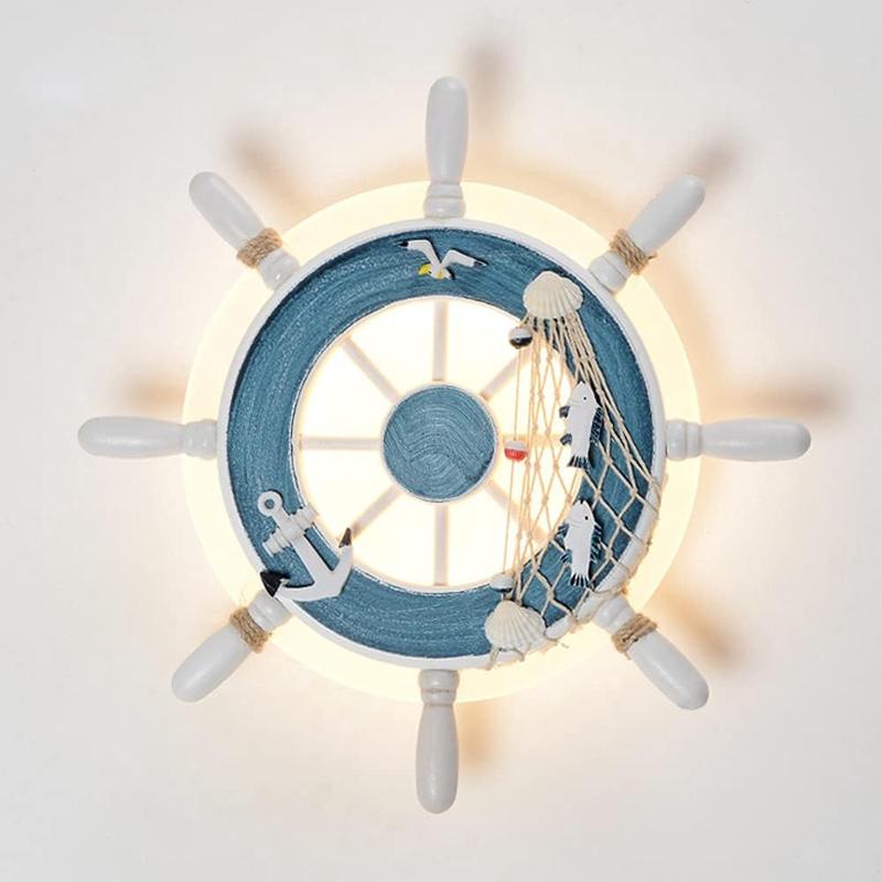 Plafonnier Led De Style Nautique Avec Motif De Gouvernail De Bateau Pirate Et De Corde, Idéal Pour Une Chambre D'Enfant Ou Un Restaurant.
