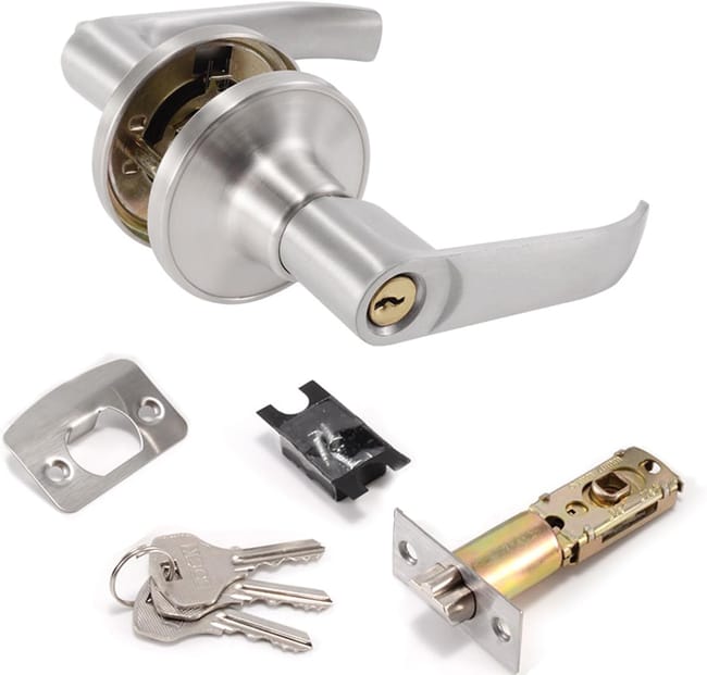 Serrure De Porte De Sécurité Argentée Avec Loquet Réglable Et Poignée De Confidentialité, Serrure D'Entrée/sortie De Chambre (sku Produit : 96442709 Sku Offre : Lehua25.5.26-13)