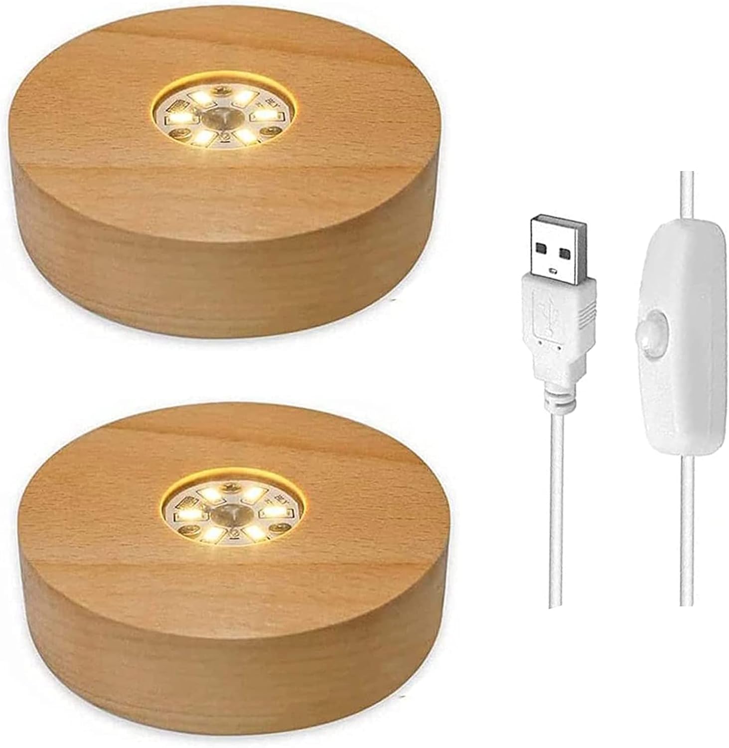 Crystal Led Light Base, Set Of 2 Display Base Wooden Led Light Base Display Stand With Usb Switch For Desktop Display Crystal Ball, Glass, Resin