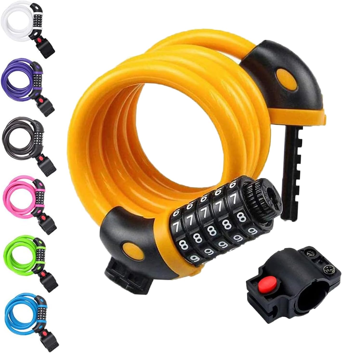 Bike Lock, 4 Feet Bike Locks Cable, High Security 5 Digit Resettable Combination Coiling Bicycle Lock, Heavy Duty Anti Theft Cable Locks With Mounting Bracket, 1/2 Inch Diameter