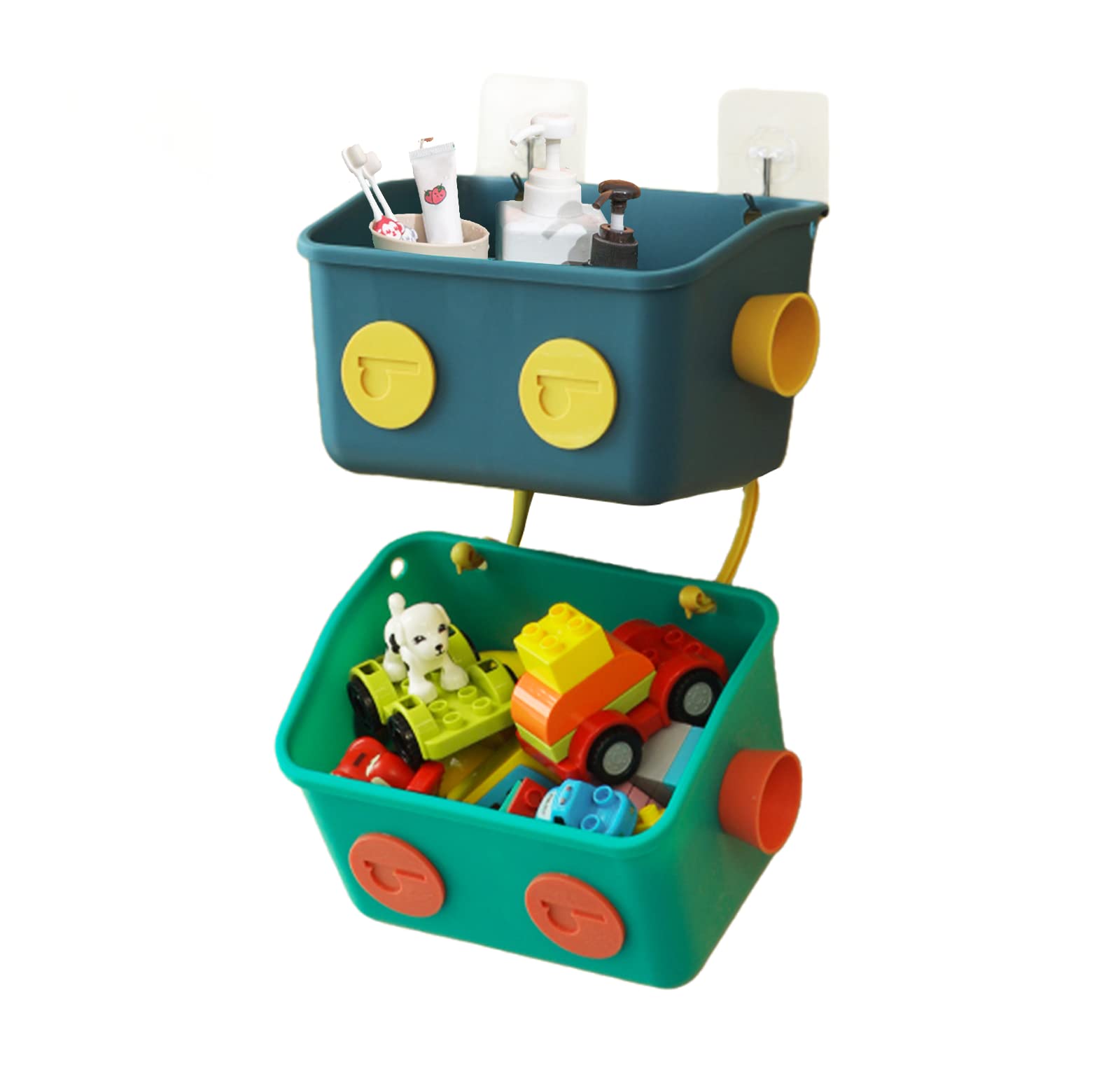 Panier De Rangement Pour Jouets De Bain - Lot De 2 Étagères Murales Suspendues Pour Douche Avec Crochets, Sans Perçage, Adhésives, Pour La Modélisation De Robots, Étagère De Rangement Pour La Cuisine