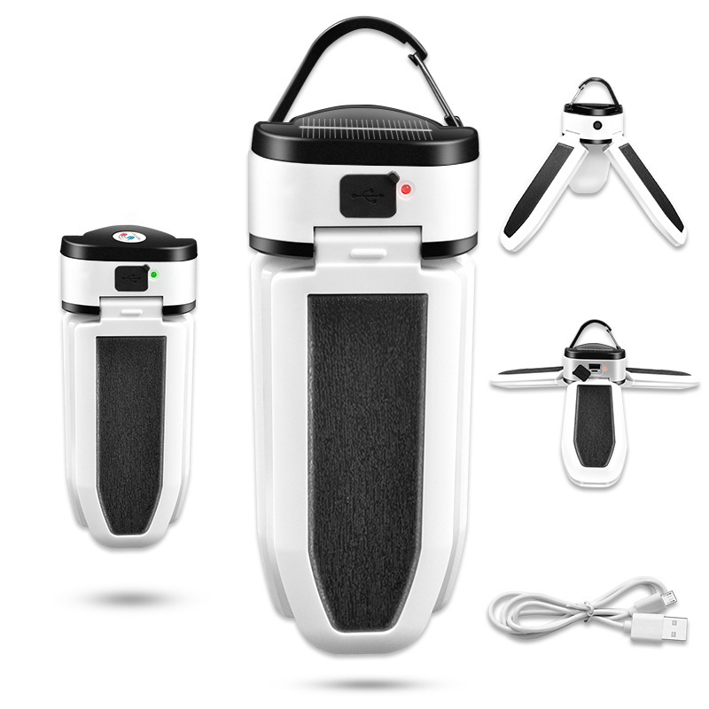 Pliant Solaire Led Camping Lanterne Pliable Lumière Usb Rechargeable Téléphone Chargeur Portable Étanche Suspendu Tente Lampe Lumière D'Urgence