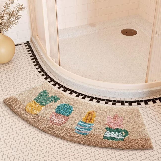 Tapis De Salle De Bain Rond, Lavable Et Antidérapant, Doux Et Confortable, Absorbant L'Eau, En Forme D'Éventail (imitation Cachemire)