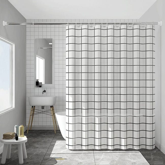 1 Rideau De Douche 180 X 200 Cm, Séchage Rapide, Imperméable, Ourlet, Lesté, Lavable, En Polyester, Avec 12 Crochets (référence Produit : 95216779 Référence Offre : Lehuamwj1496)