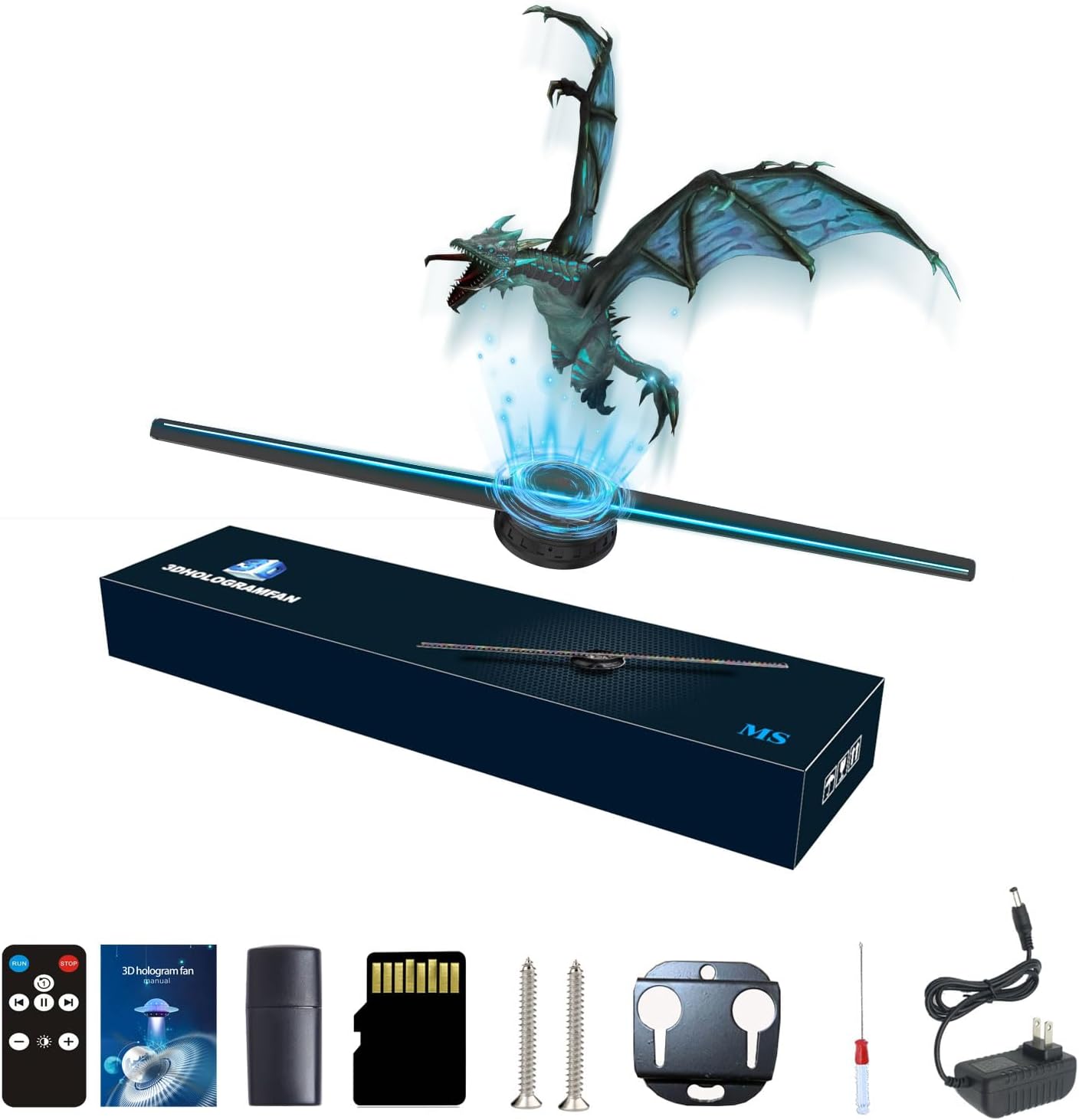 Ventilateur Hologramme Led 3d 42 Cm Wifi Bluetooth, Projecteur De Publicité Visuelle