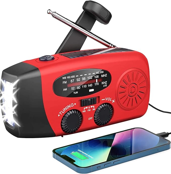 Radio Solaire D'Urgence Solarbaby : Manivelle, Lampe Led, Sos, Radio Météo Am/fm, Batterie 2000 Mah Pour Recharge Smartphone