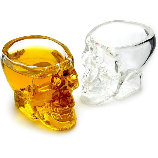 Lot De 2 Verres À Shot Décorés D'Une Tête De Mort, D'Une Contenance De 60 Ml Et D'Une Épaisseur De Verre De 4 Mm.