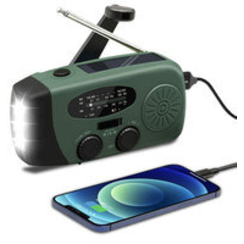 Radio Solaire D'Urgence, À Manivelle, Auto-alimentée, Avec Lampe De Poche Led, Alarme Sos, Radio Am/fm Météo Wind Up Avec Batterie De 2000 Mah Pour Charge D'Urgence,vert Militaire