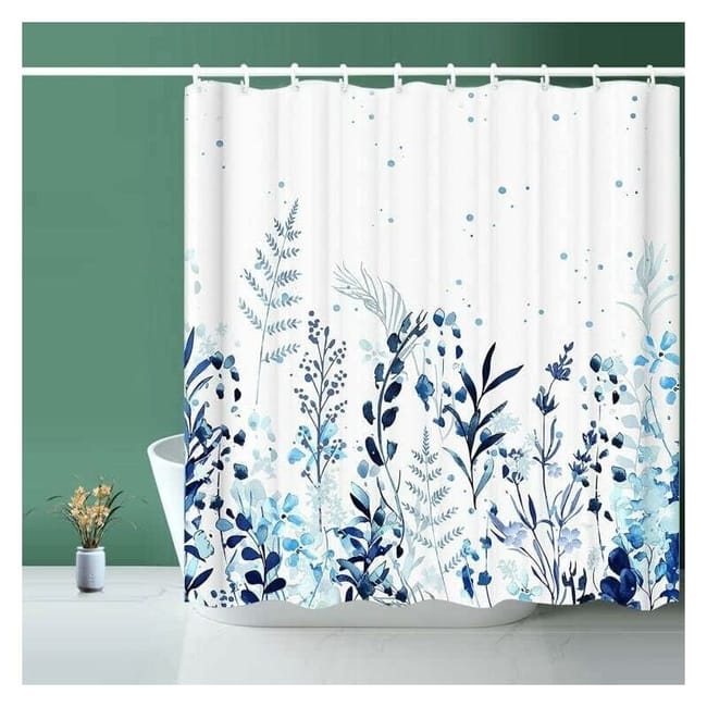 Duschvorhang Aus Botanisch-blauem Stoff, Wasserdicht, Inklusive 12 Haken, Wasserabweisendes Futter, Badezimmerdekoration, 183 X 183 Cm