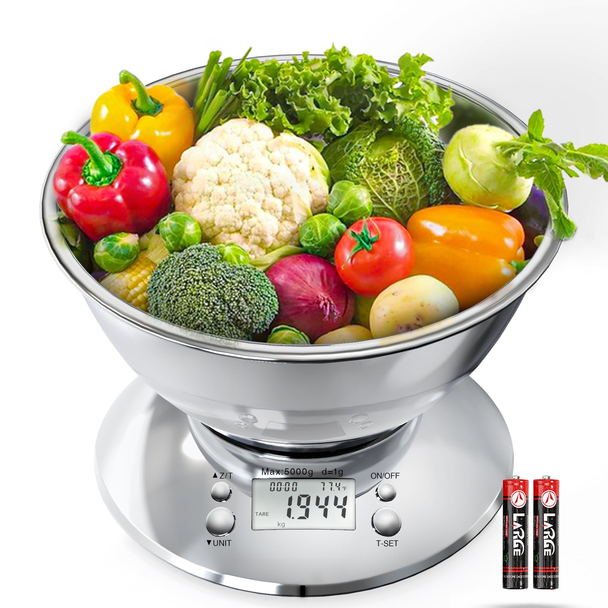 Digitale Küchenwaage Mit Gramm- Und Unzenanzeige, Professionelle Edelstahl-lebensmittelwaage 5 Kg/1 G Mit Schüssel Für Diäten, Gewichtsabnahme, Backen Und Kochen