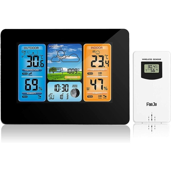 Digitale Drahtlose Wetterstation, Farbuhr Mit Außensensor, Innen-/außenthermometer Mit Datums- Und Temperaturanzeige
