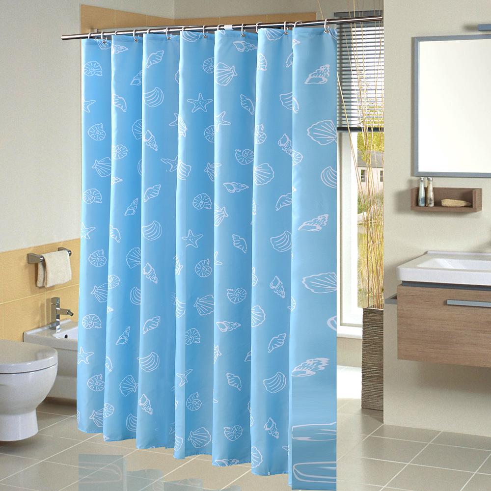 Blauer Duschvorhang Mit Muschelmuster, Inklusive Haken, 180 X 200 Cm, Wasserdicht, Schimmelresistent, Waschbares Polyester Fürs Badezimmer