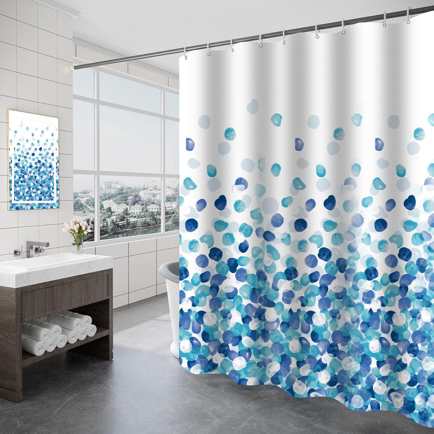 Duschvorhang Mit Blütenblattmuster In Blau, Inklusive Haken, 180 X 200 Cm, Wasserdicht, Schimmelresistent, Waschbares Polyester Fürs Badezimmer