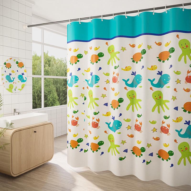 Duschvorhang 180 X 200 Cm Mit 12 Anti-schimmel-haken, Schnelltrocknend, Mit Meeresmotiven, Maschinenwaschbar, Wasserdicht, Aus Polyestergewebe, Für Badezimmer, 1 Stück