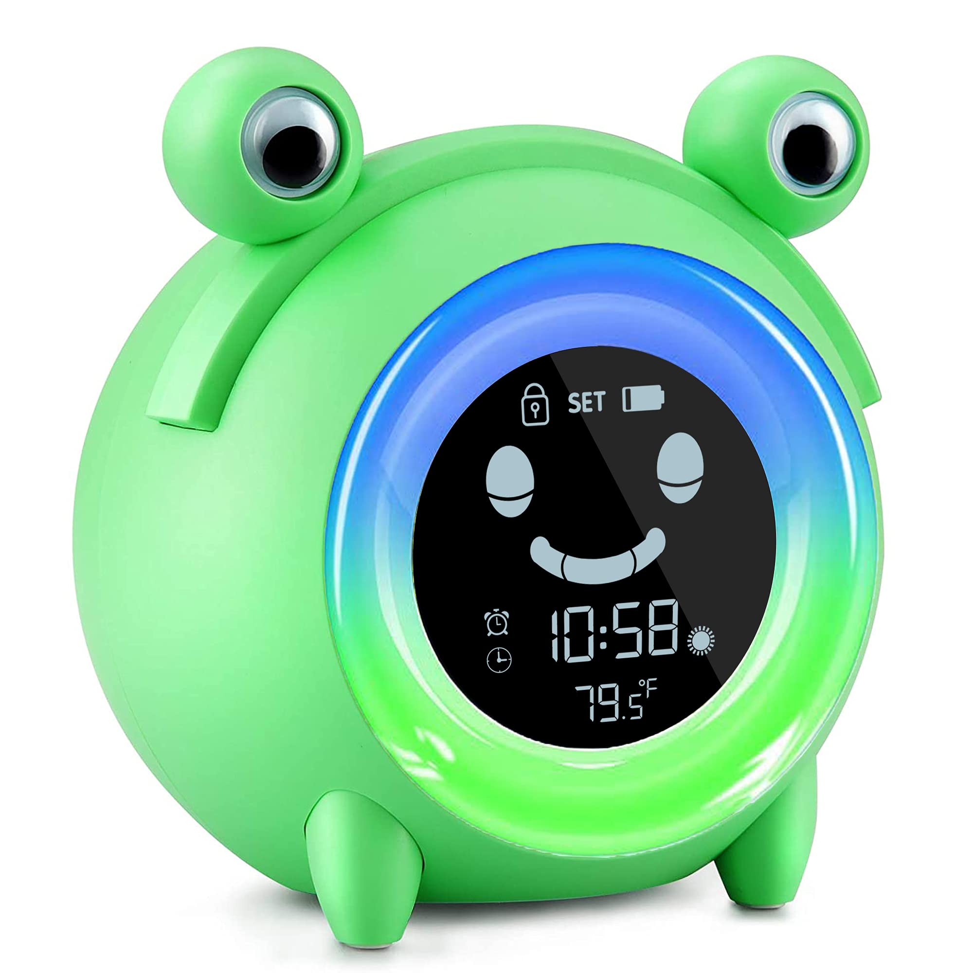 Niedlicher Frosch-kinderwecker, Schlaftrainingswecker Fürs Babyzimmer, Mit Nachtlicht, Weißem Rauschen, Thermometer, Digitaler Wecker Für Mädchen Und Jungen, Geburtstagsgeschenk