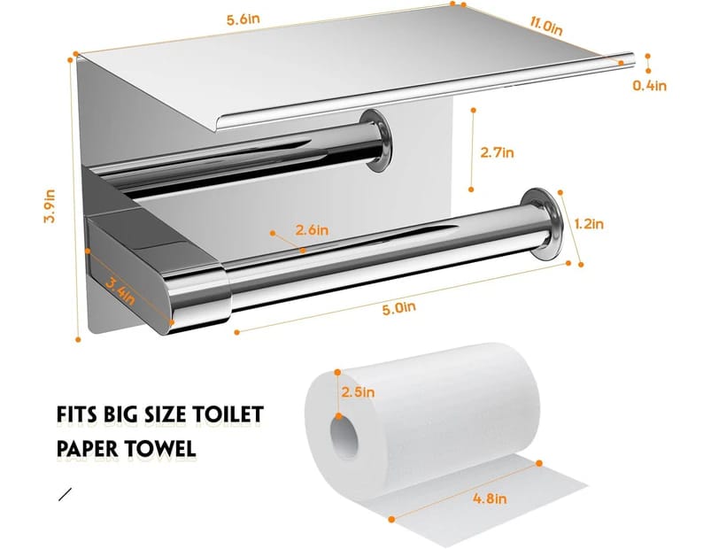 Toilettenpapierhalter Mit Ablage, Wandmontage, Verchromter Edelstahl Sus304, Toilettenpapierrollenspender
