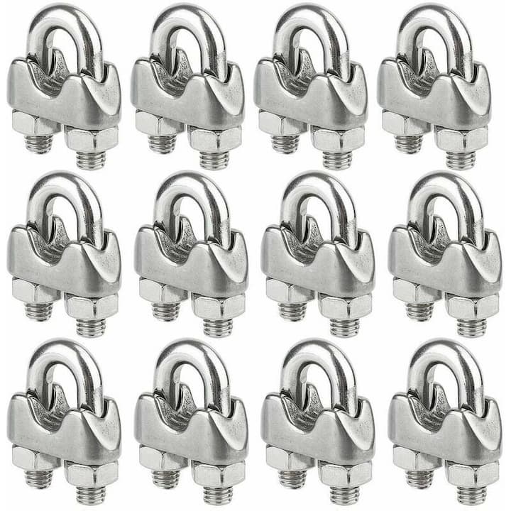 Set Aus 12 Cleme U Din Hotel Edelstahl, Durchmesser 4 Mm, Zentrales Kabel Aus Metall, Robust, Korrosionsbeständig, Für Den Außen- Oder Innenbereich Geeignet.