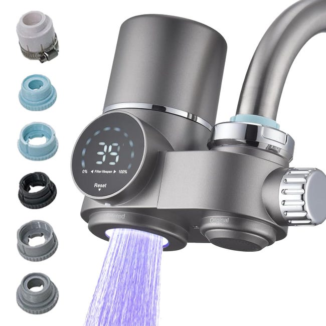 Digitaler Uv-wasserfilter Mit Led-anzeige Für Mischbatterien, Inklusive Filterkartusche, 6 Universalanschlüsse Für Armaturen Von 15 Bis 25 Mm