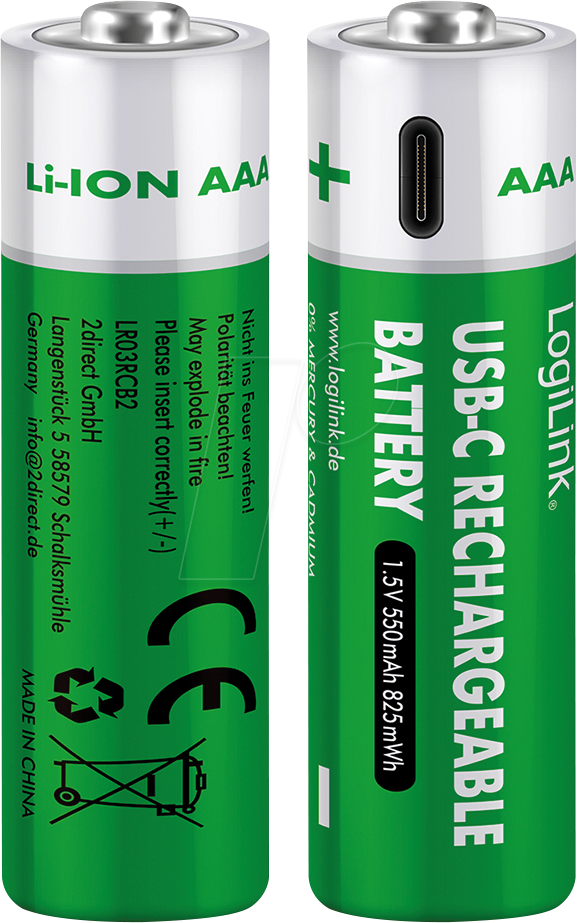 LOGI LR03RCB2 - Li-Ion Akku, AAA (Micro), 550 mAh, 1,5 V, 2er-Pack