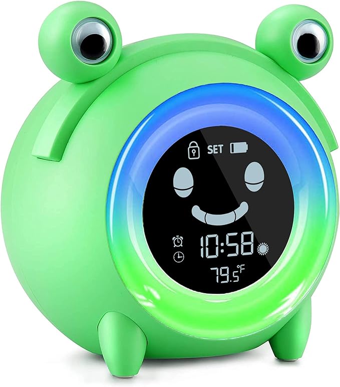 Niedlicher Frosch-kinderwecker, Nachttischwecker Fürs Kinderzimmer, Schlaftrainingswecker Mit Nachtlicht, Geräuschmaschine, Thermometer, Digitalwecker, Geburtstagsgeschenk Für Mädchen Und Jungen