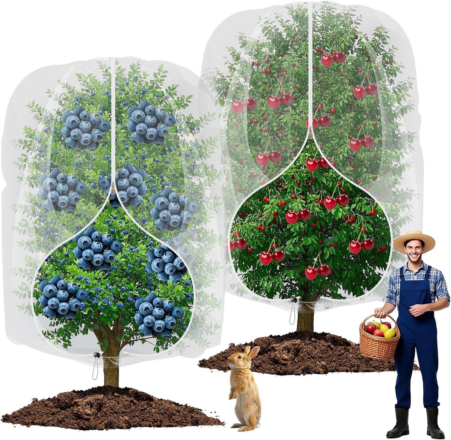 8x10 Fuß (2 Stück) Schutznetz Für Obstbäume, Mit Reißverschluss Und Kordelzug, Vogel- Und Insektensicher, Pflanzenschutz, Schutzbeutel Für Sträucher Und Pflanzen