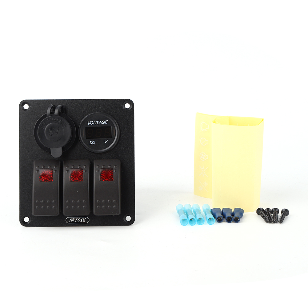 Multifunktions-wippschalterpanel Mit 3 Schaltern, Integriertem Voltmeter, 4,8-a-ladegerät Für Wohnmobil/boot, Rote Kontrollleuchte