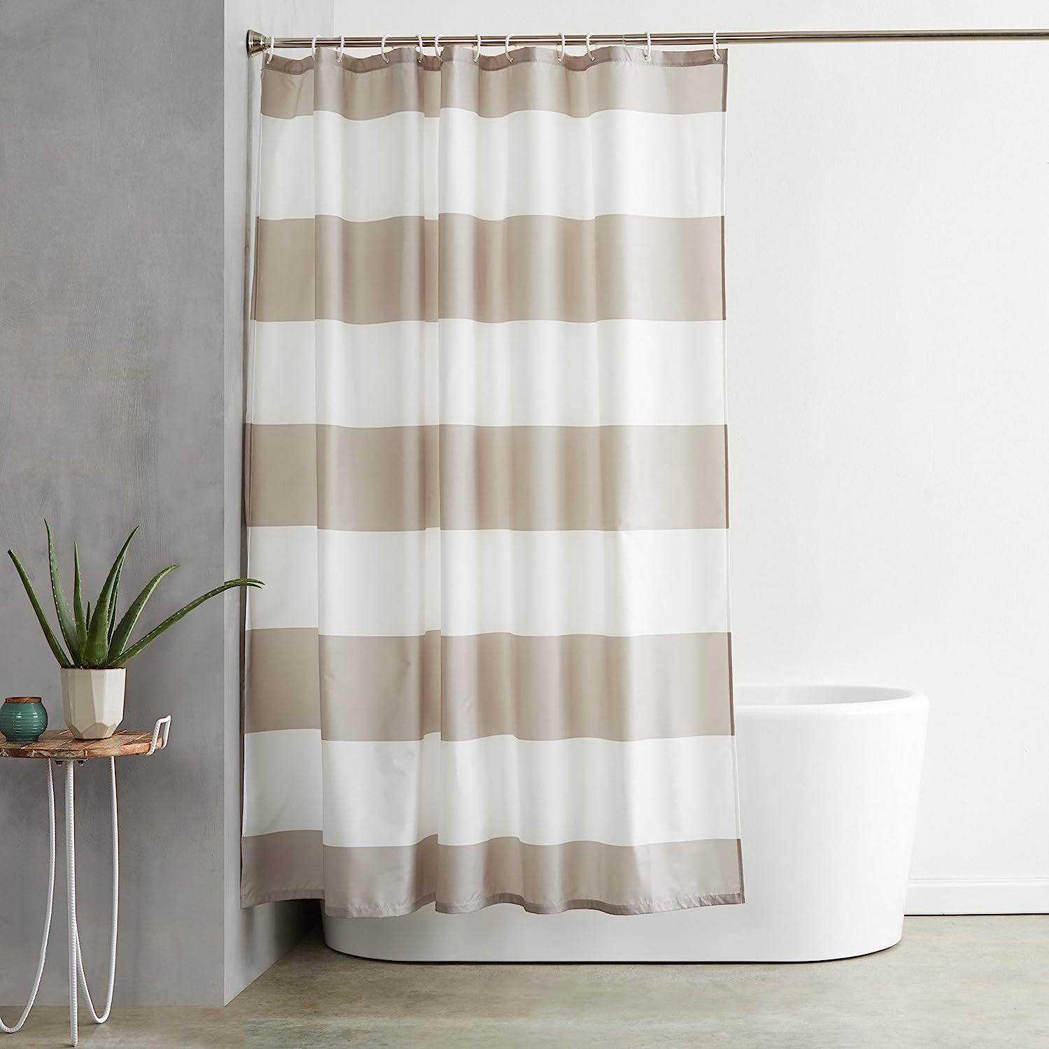 Bedruckter Duschvorhang Aus Stoff, 180 X 180 Cm, Hellbeige/creme