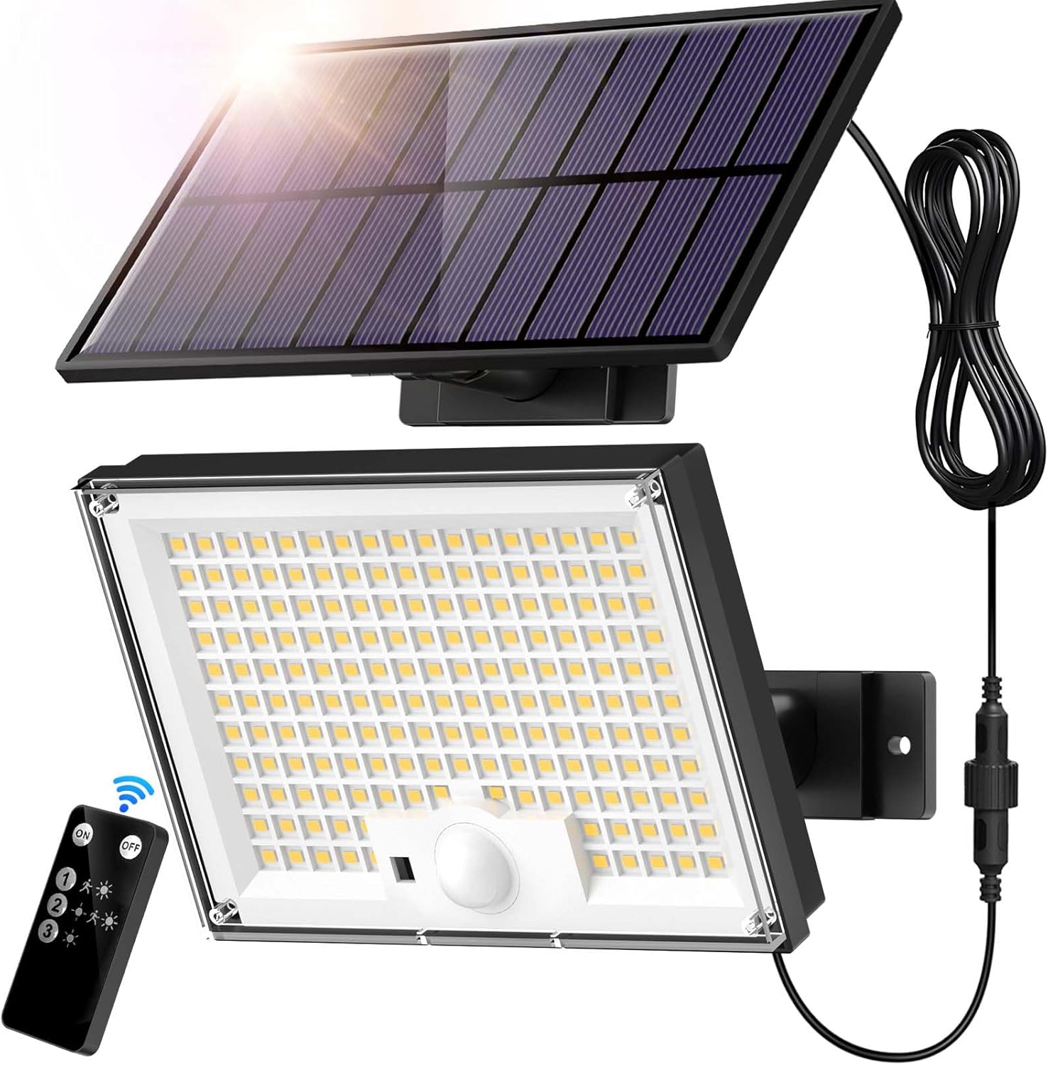 Solar-außenleuchte Mit 172 Leds, Gartenbeleuchtung Mit Bewegungsmelder, 3 Modi, Ip65 Wasserdichter Außenfluter, Eigenständige Sicherheitsleuchte