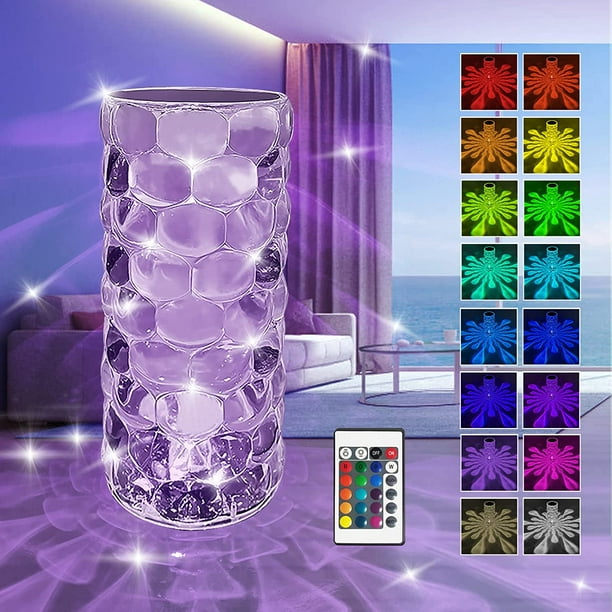 Kristalllampe, Tischleuchte Mit 6 Modi, 16 Rgb-leds, Fernbedienung, Wiederaufladbar Mit Usb-anschluss, Dekorative Lampe Für Wohnzimmer, Zuhause, Büro, Geschenkidee Zum Valentinstag