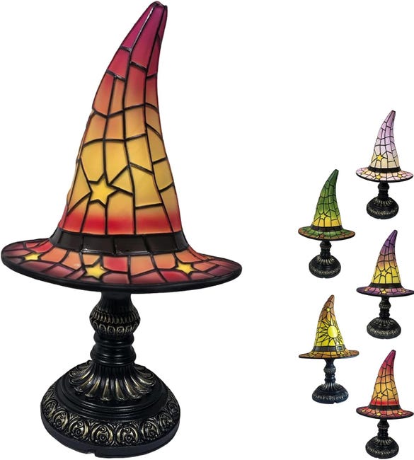 Handgefertigter Gotischer Hexenhut – Bunte Harz-nachtlampe Fürs Schlafzimmer, Grünton – 30 X 17,7 Cm