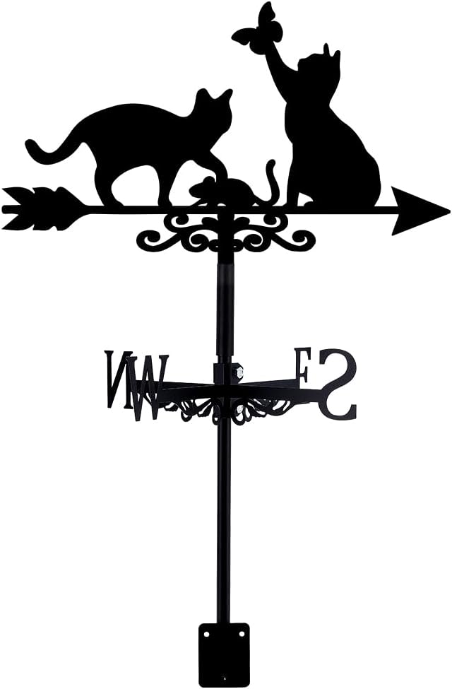 Wetterfahne Aus Metall Für Das Dach, Katzenmotiv Mit Schmetterling, Wegweiser Für Den Garten, Dekorativ Und Wetterfest.