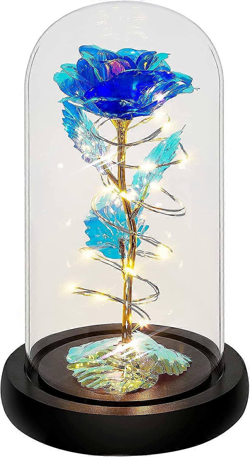 Leuchtend Blaue Künstliche Rose Unter Einer Glasglocke, Romantisches Blumengeschenk Für Frauen, Geschenkidee Zum Valentinstag, Muttertag, Dankeschön